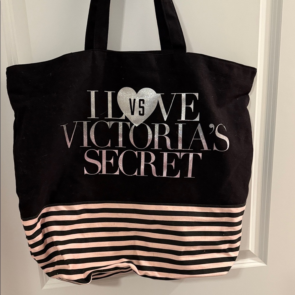 Victoria's Secret Black Tote with Pink Stripes